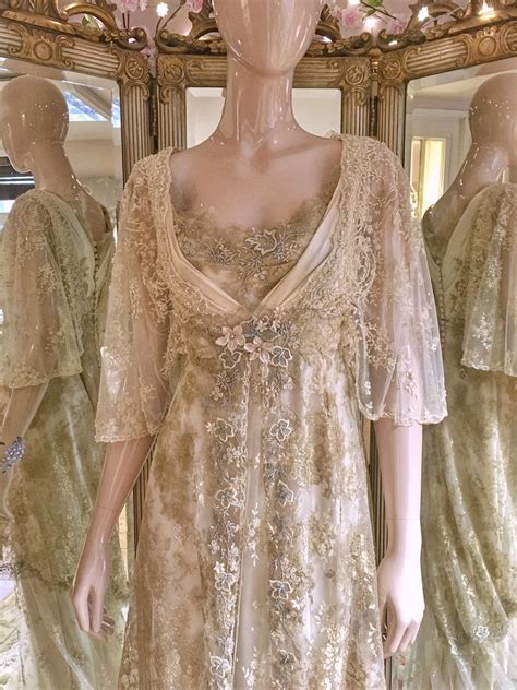 Belle Epoque Edwardian Inspired Gold Lace Ivory Beaded Tulle Over Silk