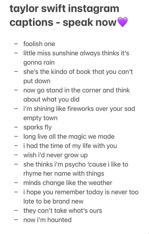 A Poem With The Words Taylor Swift Instagram Captions Speak Now On It