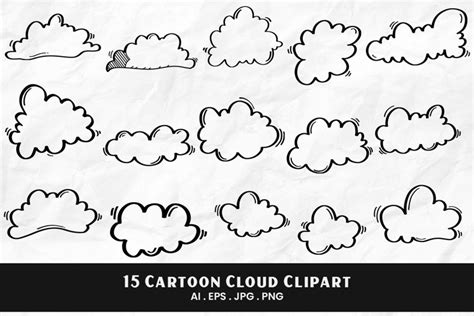 Cartoon Cloud Clipart | 15 Variations