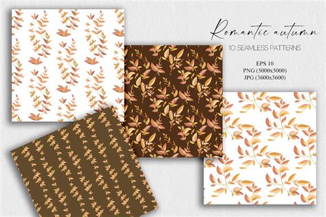 Romantic Autumn Patterns By Vasmila Design Thehungryjpeg