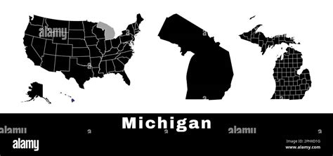 Michigan State Map Usa Set Of Michigan Maps With Outline Border Counties And Us States Map