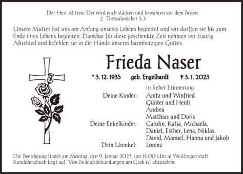 Traueranzeigen Von Frieda Naser Trauer Flz De