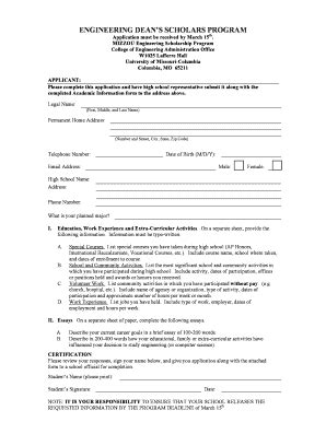 Fillable Online Engineering Missouri Application Pdf College Of