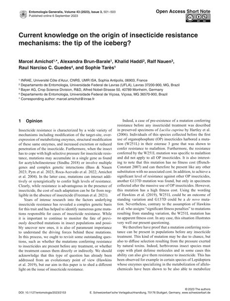 Pdf Current Knowledge On The Origin Of Insecticide Resistance