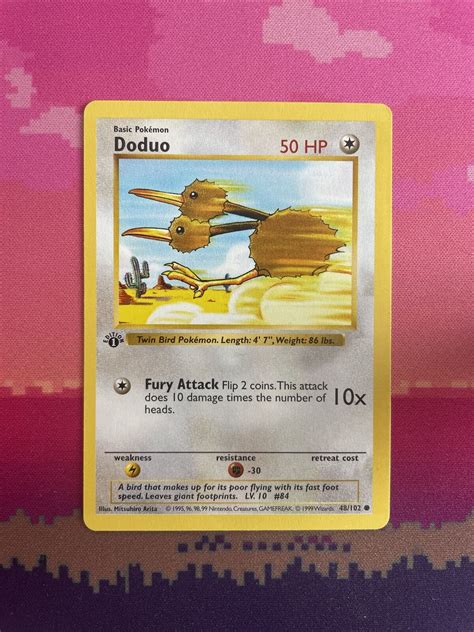 Pokemon Card Doduo Shadowless 1st Edition Base Set Common 48 102 Near