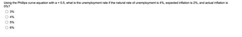 Solved Using the Phillips curve equation with a = 0.5, what | Chegg.com