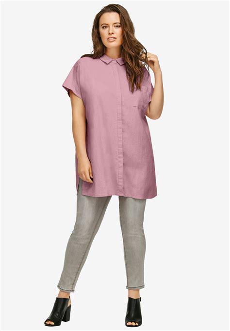 Oversized Linen Blend Tunic By Ellos® Plus Size 34 Inches Long Fullbeauty