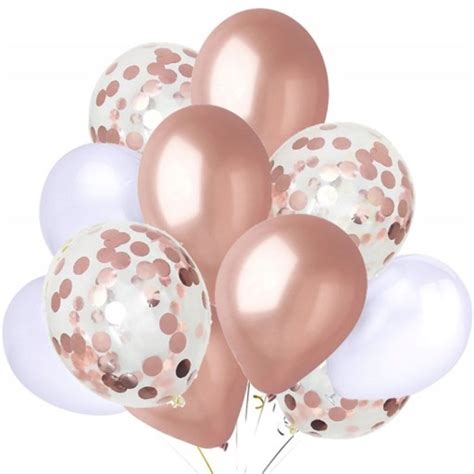 Balony Przezroczyste Z Konfetti ROSE GOLD Metaliczne 1 99 Urodziny