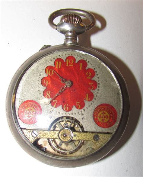 Orologio Hebdomas Da Tasca Funzionante Quadrante Cartouche Rosso Molto