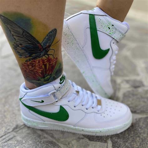 Nike Air Force One Custom Mid Swoosh Verde LLab Scarpe Custom