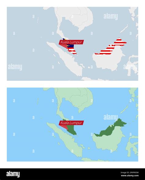 Malaysia map with pin of country capital. Two types of Malaysia map ...