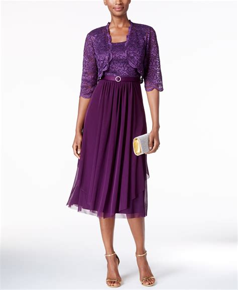 R And M Richards Petite Belted Glitter Lace Dress And Jacket In Purple Lyst