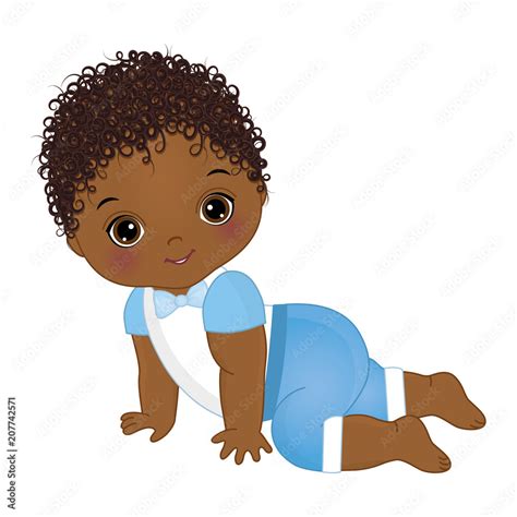 Vector Cute African American Baby Boy Crawling. Vector Baby Boy Shower ...