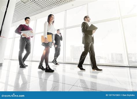 Business People Walking In The Office Corridor Walk Team Stock Image