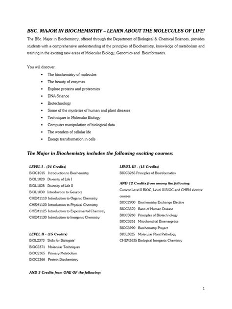 Major Minor In Biochemistry Pdf Biochemistry Chemistry