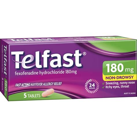 Telfast Hayfever Allergy Relief 180mg Antihistamine Tablets 5 Pack ...