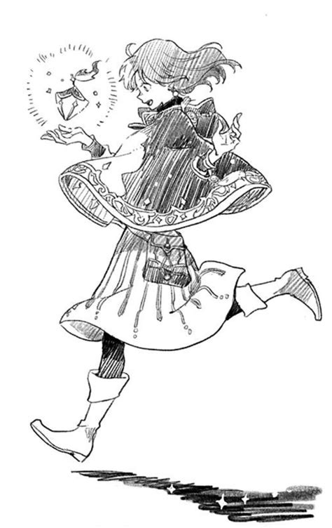 A Drawing Of A Girl In A Dress And Boots Running With Her Arms Out To The Side