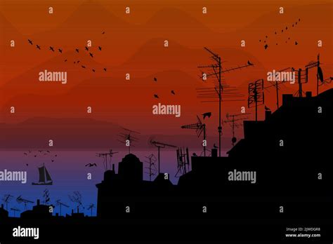 Tv Antennas On Roofs Stock Vector Images Alamy