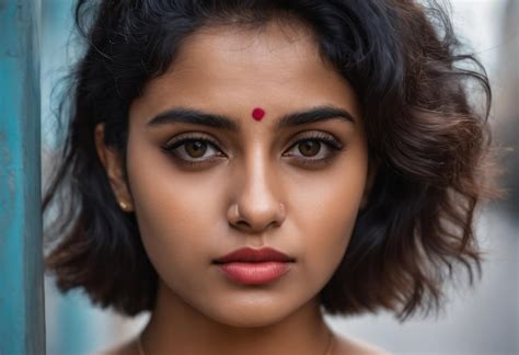 Premium Photo An Indian Woman With Dark Hair And A Red Nose Ring