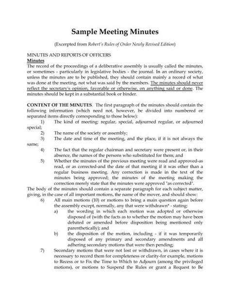 Roberts Rules Of Order Minutes Template Classles Democracy