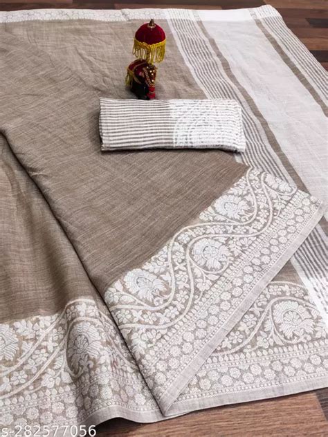 Linen Solid Saree With Unstitched Blouse Piece