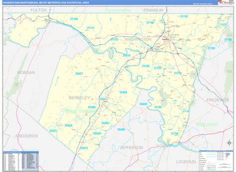 Hagerstown Martinsburg Md Metro Area Zip Code Wall Map Basic Style By Marketmaps Mapsales