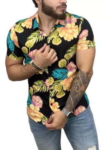 Blusa Floral Manga Curta Masculina Slim Praia Camisa Social Mercadolivre