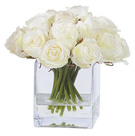 White Rose Bud In Square Glass Square Vase Square Glass Vase White