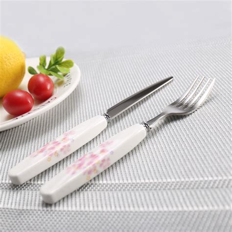 Promotion Ceramic Handle Small Fruit Knife Fork Flatware Set Edible