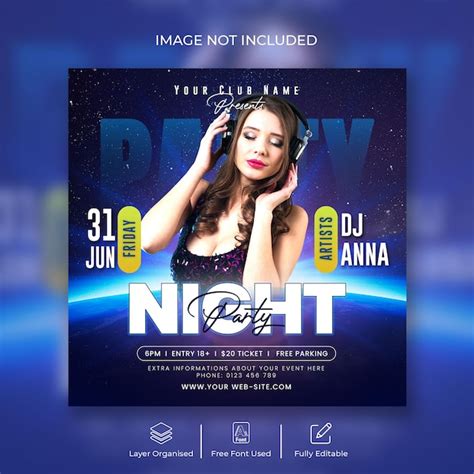 Club night dj party флаер баннер в социальных сетях и дизайн шаблона