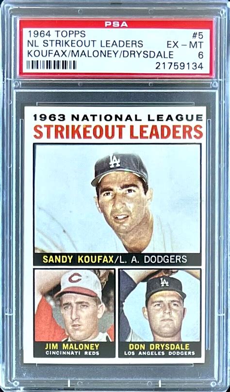 Topps Sandy Koufax Maloney Drysdale Hof Psa Ex Mt Nl