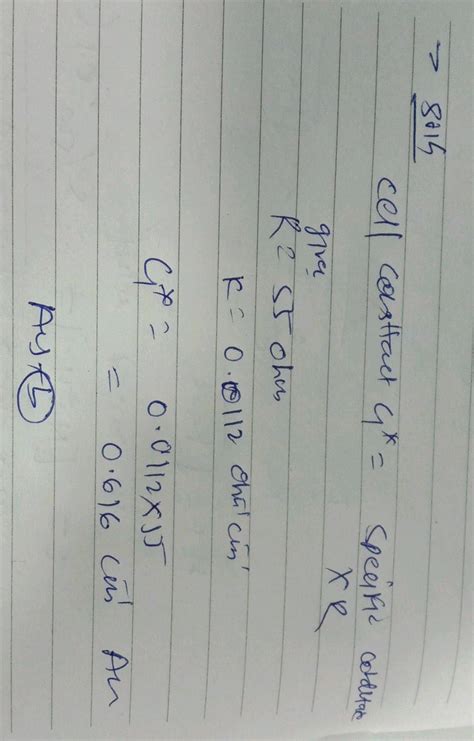 The Specific Conductance Of A 0 1 N KCl Solution At 23 C Is 0 0112 Ohm