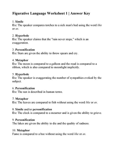 Identifying Figurative Language Worksheets