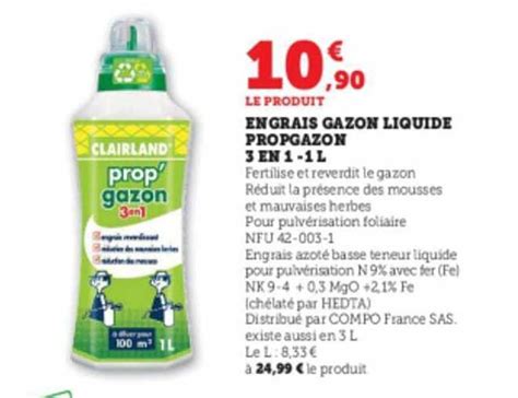 Promo Engrais Gazon Liquide Propgazon 3 En 1 1 L Chez Super U