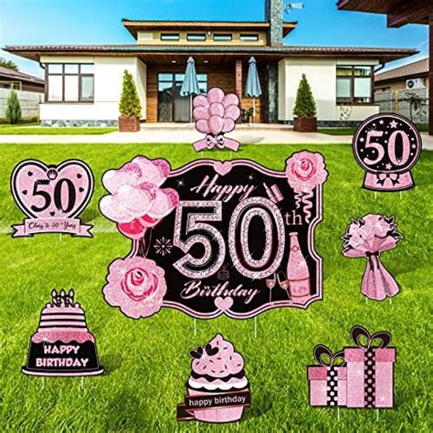 Black Gold 50th Birthday Yard Sign For Women Men 10pcs Happy 50th Birthday Party