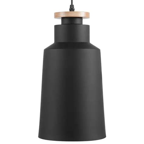 Lampe Suspension Cylindre En M Tal Noir Et Bois Clair E Max W