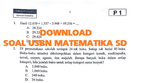 Terpopuler 39 Soal Usbn Matematika SD