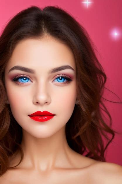 Premium Photo A Woman With Red Lips And A Red Lip And A Pink Background