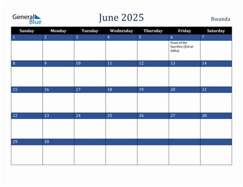 June 2025 Rwanda Holiday Calendar