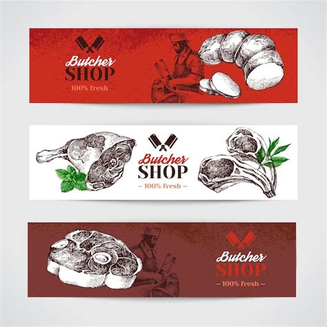 Premium Vector Hand Drawn Sketch Meat Product Banner Set Vector