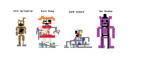 I created these 8-bit characters from before fnaf 6 but after fnaf 3 ...