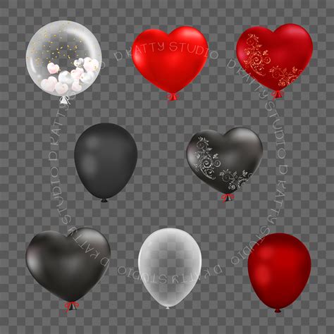 Balloons Clipart, Glitter Black and Red Balloons Clipart for Party ...