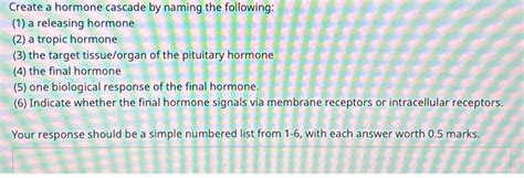 Solved Create a hormone cascade by naming the following:(1) | Chegg.com