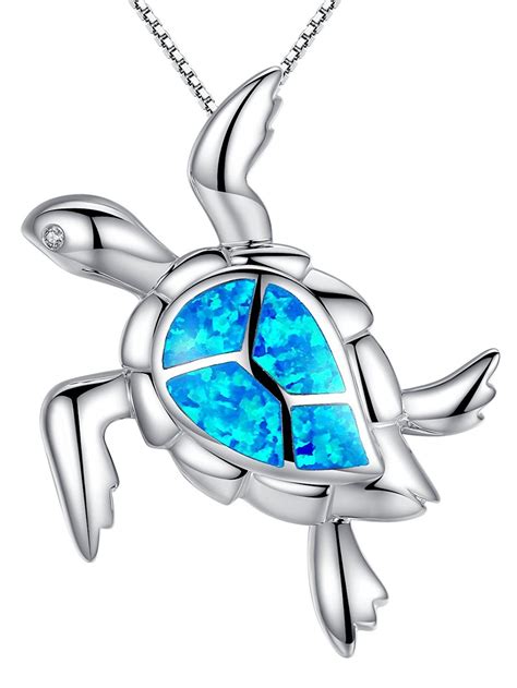 Sterling Silver Large Sea Turtle Blue Green Fire Opal Inlay And Cubic