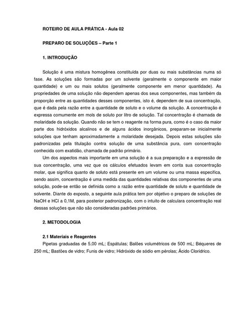 Roteiro De Aula Prática Pdf Titulação Química