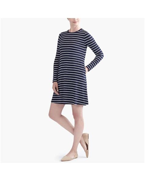 Lyst J Crew Striped Long Sleeve Dress In Blue