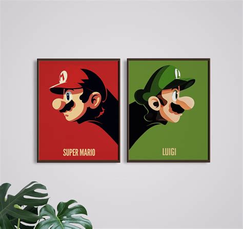 Retro Super Mario Bros Poster Set Of 2 Digital Prints Mario Luigi Superhero Film Poster Home