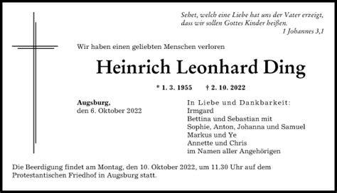 Traueranzeigen Von Heinrich Leonhard Ding Augsburger Allgemeine Zeitung