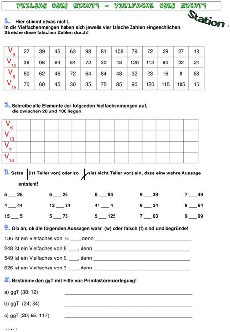 Übungsblatt Zu Teiler Und Vielfache Mathe Unterrichten Arbeitsblätter Mathe Mathe Tricks