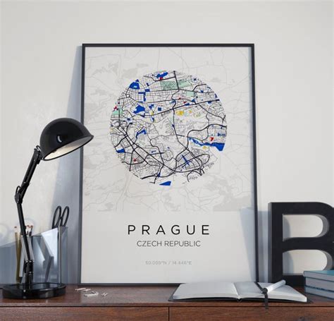 Map Of Prague City Map Printable Mondrian Czech Republic Etsy